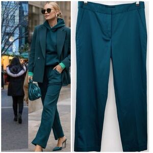 Aidan Mattox Pants Mid Rise Straight Leg Deep Teal Blue Satin Trousers Formal 12